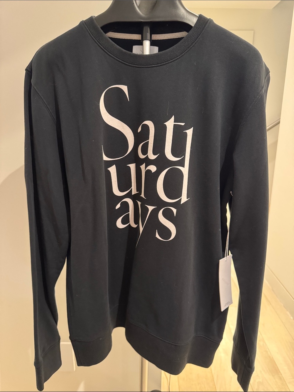 NWT Saturdays New York City Black Crewneck with White Vertical Logo
